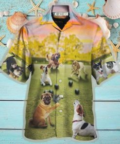 Lawn Bowling Dog Play In Yard Hawaiian Shirt