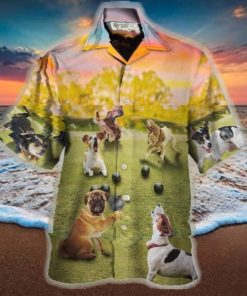 Lawn Bowling Dog Play In Yard Hawaiian Shirt