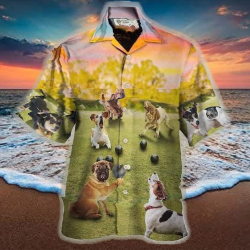 Lawn Bowling Dog Play In Yard Hawaiian Shirt