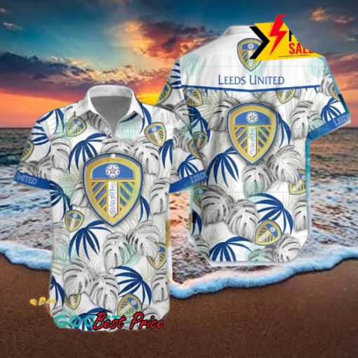 Leeds United FC Big Logo Tropical Leaves Hawaiian Shirt And Shorts