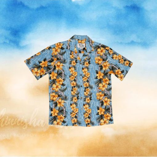 Lei of Aloha Blue Cotton Poplin Men s Hawaiian Shirt