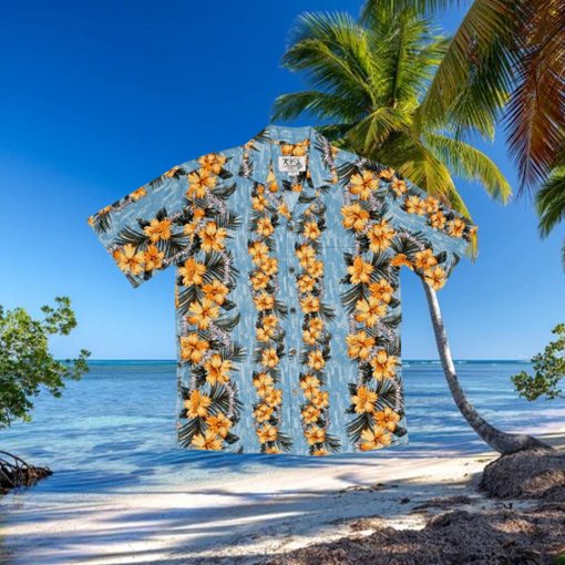 Lei of Aloha Blue Cotton Poplin Men s Hawaiian Shirt