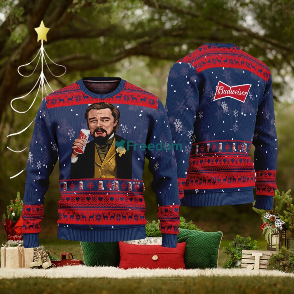 Leonardo Dicaprio Drink Beer budweiser Navy Funny Ugly Christmas Sweater Gift For Fans Leonardo Dicaprio Drink Beer budweiser Navy Funny Ugly Christmas Sweater Gift For Fans