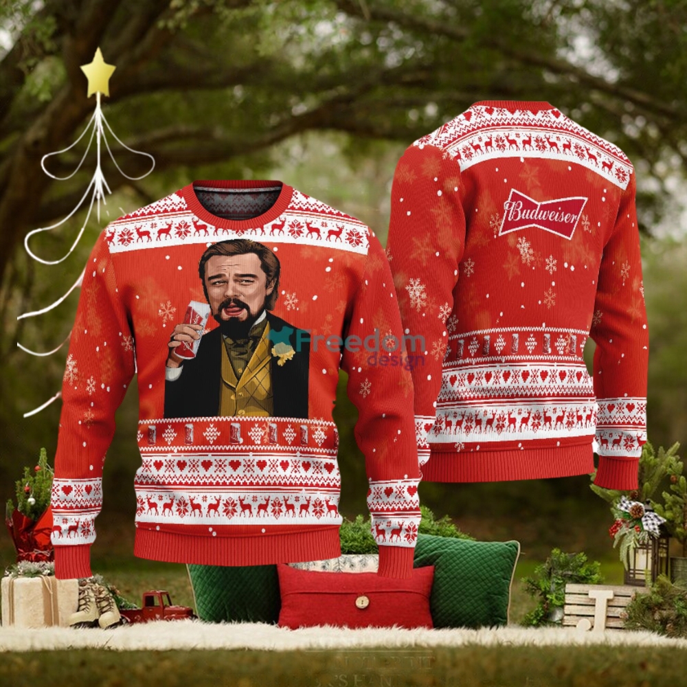 Leonardo Dicaprio Drink Beer budweiser Red Funny Ugly Christmas Sweater Gift For Fans Leonardo Dicaprio Drink Beer budweiser Red Funny Ugly Christmas Sweater Gift For Fans