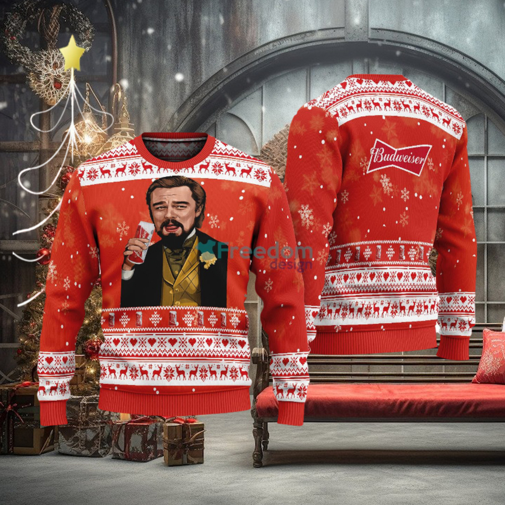 Leonardo Dicaprio Drink Beer budweiser Red Funny Ugly Christmas Sweater Gift For Fans Leonardo Dicaprio Drink Beer budweiser Red Funny Ugly Christmas Sweater Gift For Fans