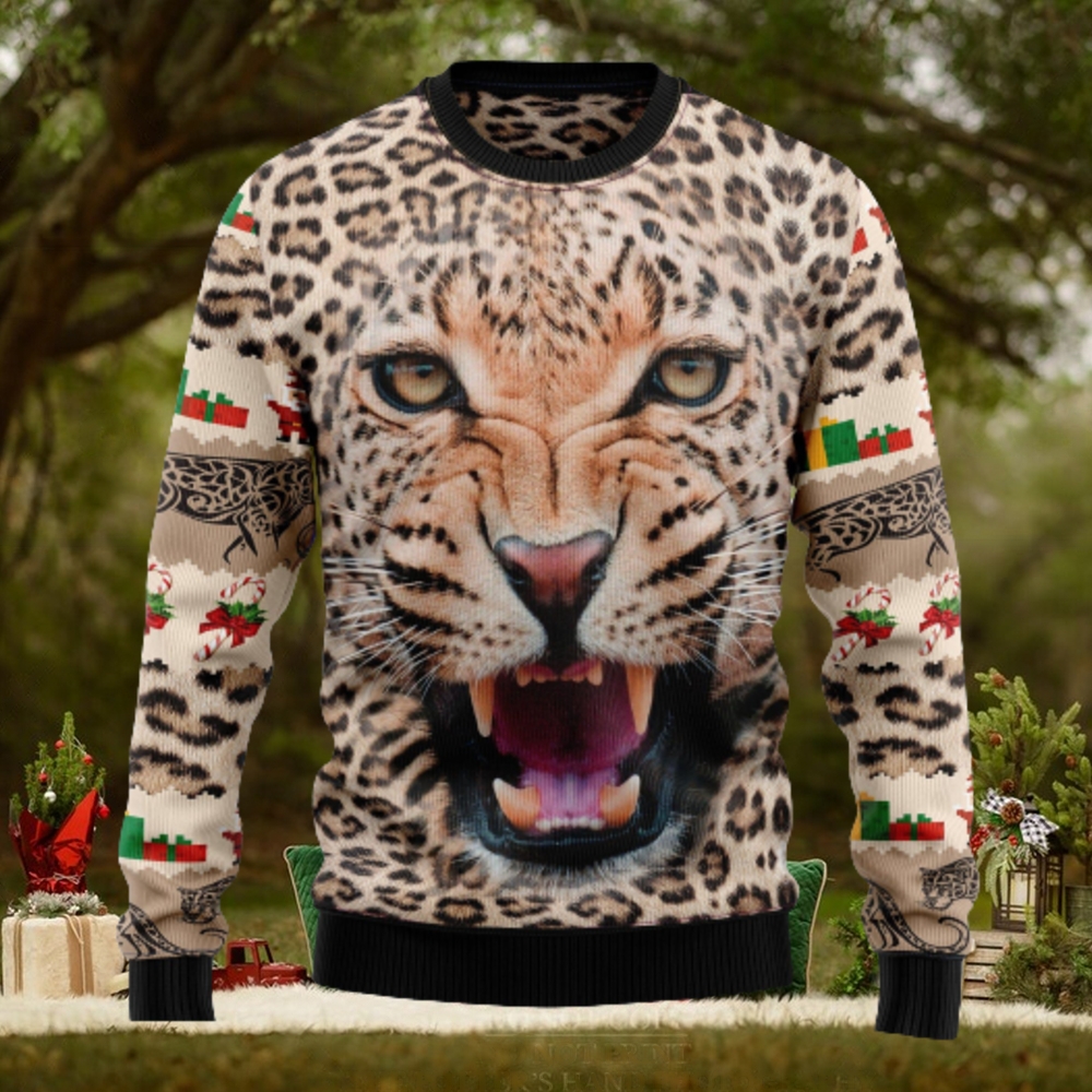 Leopard Cute Face Ugly Christmas Sweater Thankgiving Gift Men Women Leopard Cute Face Ugly Christmas Sweater Thankgiving Gift Men Women