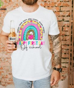 Leopard rainbow happy first day of school teacher boys girls T Shirt