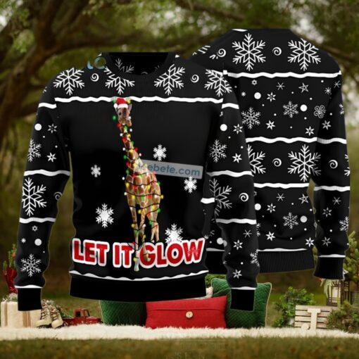 Let It Glow Giraffe Black Sweater Merry Christmas