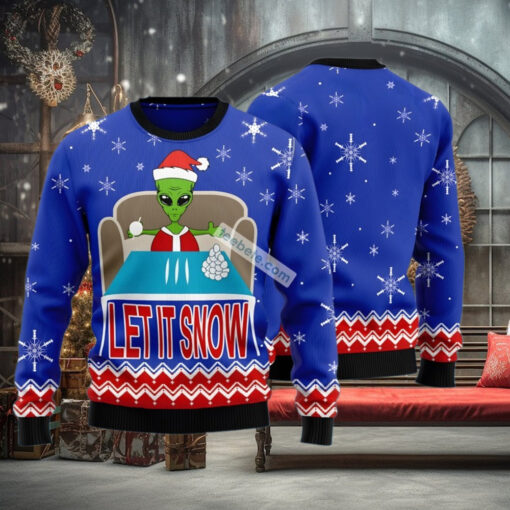 Let It Snow Alien Ufo Blue Family Xmas Sweaters