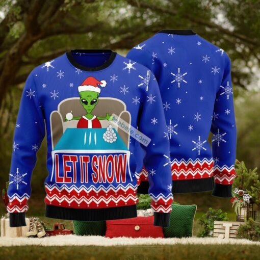 Let It Snow Alien Ufo Blue Family Xmas Sweaters