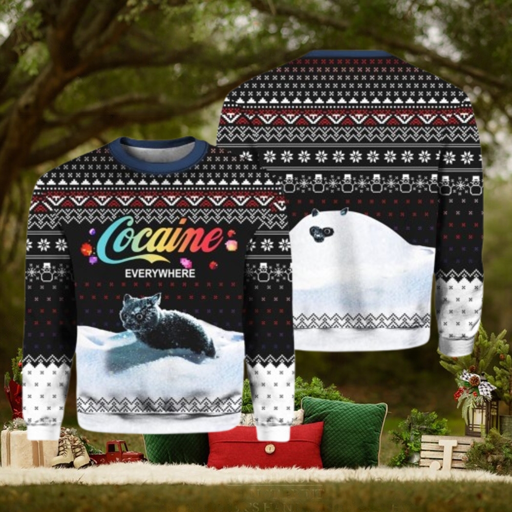 Let It Snow Cat Cocaine Everywhere Ugly Christmas Sweater Let It Snow Cat Cocaine Everywhere Ugly Christmas Sweater