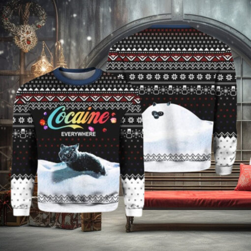 Let It Snow Cat Cocaine Everywhere Ugly Christmas Sweater
