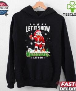 Let it snow Miami Hurricanes mascot with Santa dress Christmas shirt