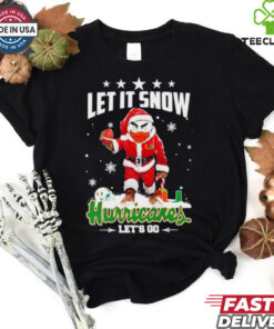 Let it snow Miami Hurricanes mascot with Santa dress Christmas shirt