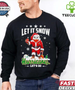 Let it snow Miami Hurricanes mascot with Santa dress Christmas shirt