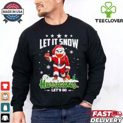 Let it snow Miami Hurricanes mascot with Santa dress Christmas shirt