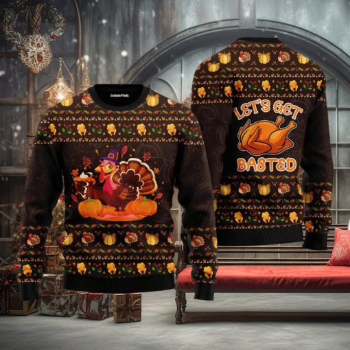 Lets Get Basted Turkey Thanksgiving Ugly Christmas Sweater For Men And Women
