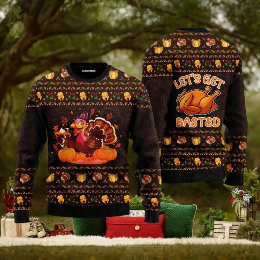 Lets Get Basted Turkey Thanksgiving Ugly Christmas Sweater For Men And Women