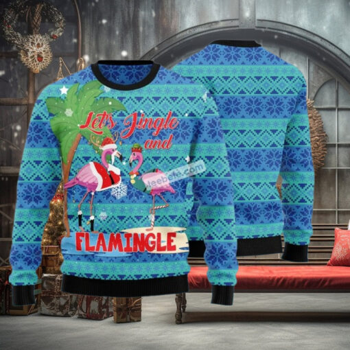 Lets Jingle Flamingle Blue Friends Christmas Sweater