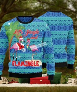 Lets Jingle Flamingle Blue Friends Christmas Sweater