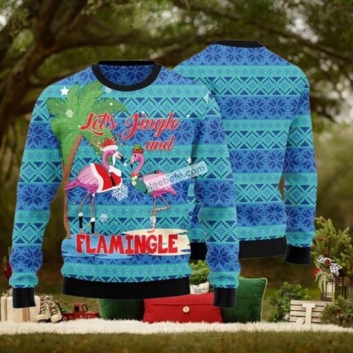 Lets Jingle Flamingle Blue Friends Christmas Sweater