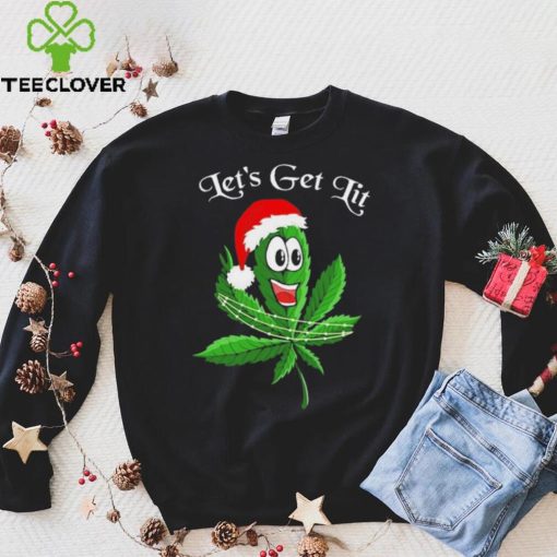 Let’s get lit weed Santa hat Christmas 2023 t hoodie, sweater, longsleeve, shirt v-neck, t-shirt