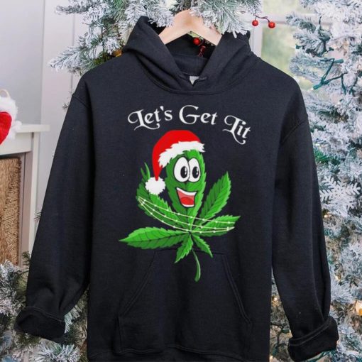 Let’s get lit weed Santa hat Christmas 2023 t hoodie, sweater, longsleeve, shirt v-neck, t-shirt