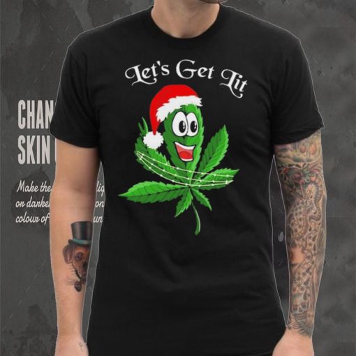 Let’s get lit weed Santa hat Christmas 2023 t hoodie, sweater, longsleeve, shirt v-neck, t-shirt