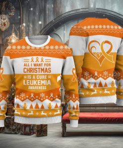 Leukemia Awareness All I Want For Is A Cure Animals Ugly Christmas Sweater AOP Gift For Men And Women