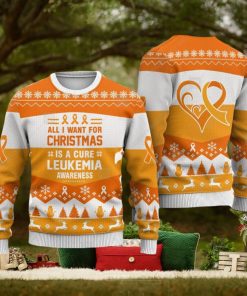 Leukemia Awareness All I Want For Is A Cure Animals Ugly Christmas Sweater AOP Gift For Men And Women