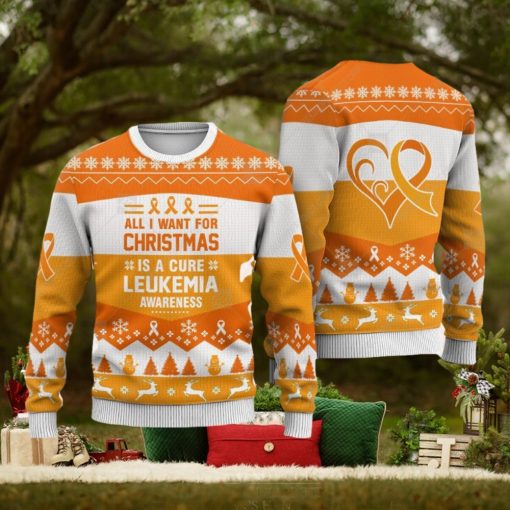 Leukemia Awareness All I Want For Is A Cure Animals Ugly Christmas Sweater AOP Gift For Men And Women