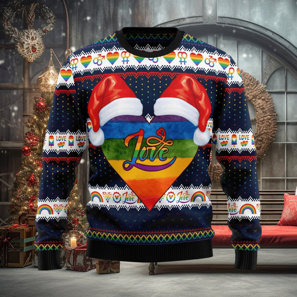 Lgbt Heart Lover Santa Hat Ugly Christmas Sweater Lgbt Heart Lover Santa Hat Ugly Christmas Sweater