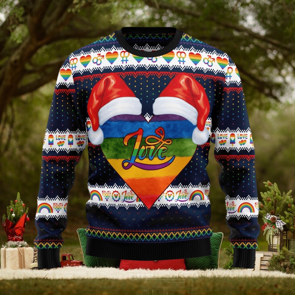 Lgbt Heart Lover Santa Hat Ugly Christmas Sweater Lgbt Heart Lover Santa Hat Ugly Christmas Sweater