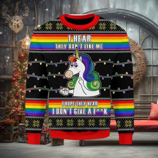 Lgbt Unicorn I Dont Give A Fk Ugly Christmas Sweater