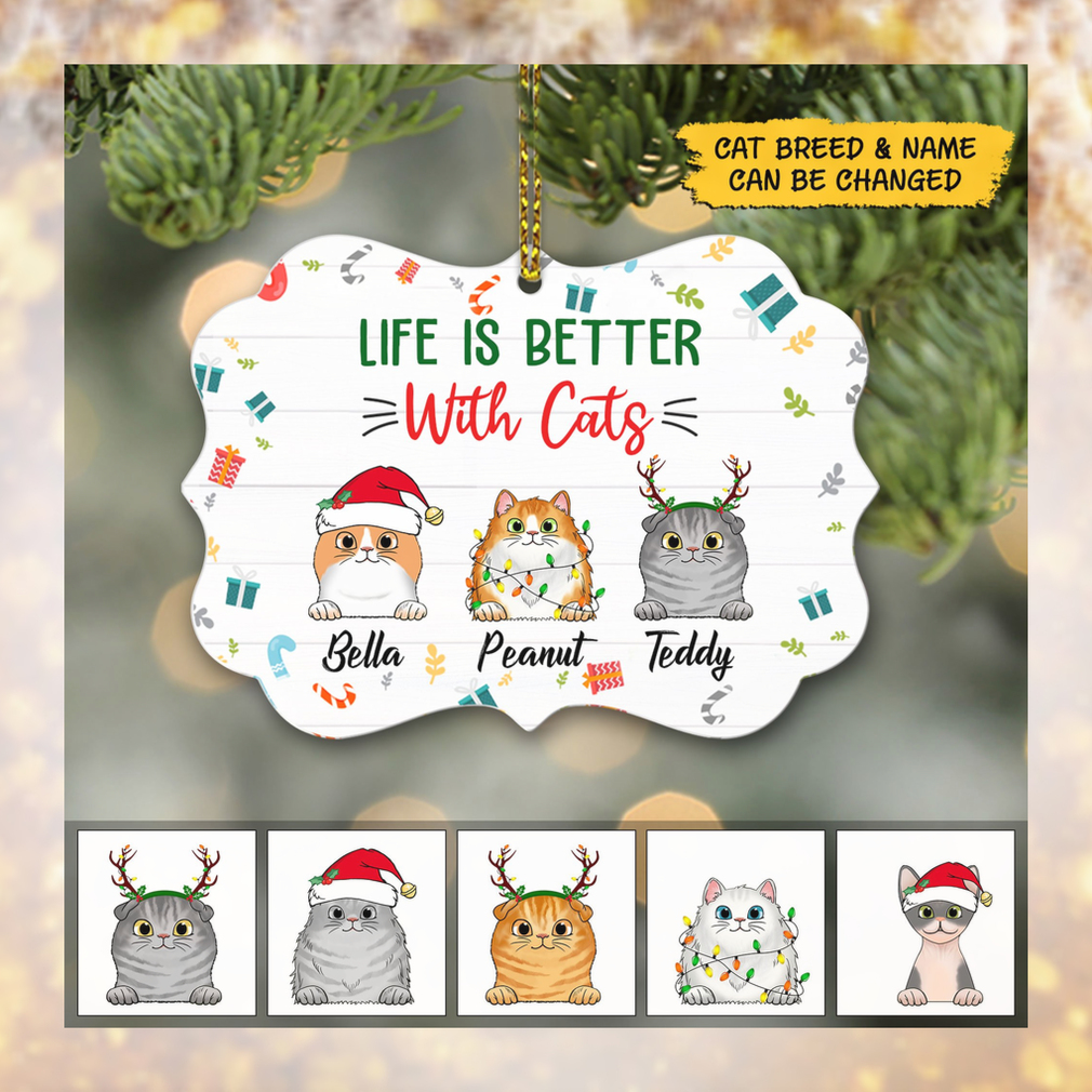 Life Is Better With Cats Personalized Christmas Ornament
