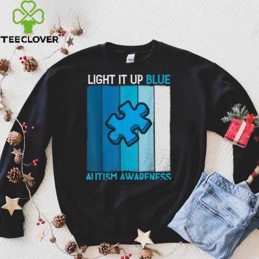 Light It Up Blue Autism Awareness Puzzle Vintage Mom Dad Kid T Shirt