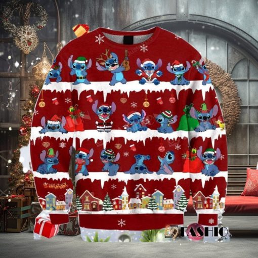 Light Lilo and Stitch Christmas Cabin Ugly 3D Sweater For Thanksgiving