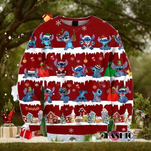 Light Lilo and Stitch Christmas Cabin Ugly 3D Sweater For Thanksgiving