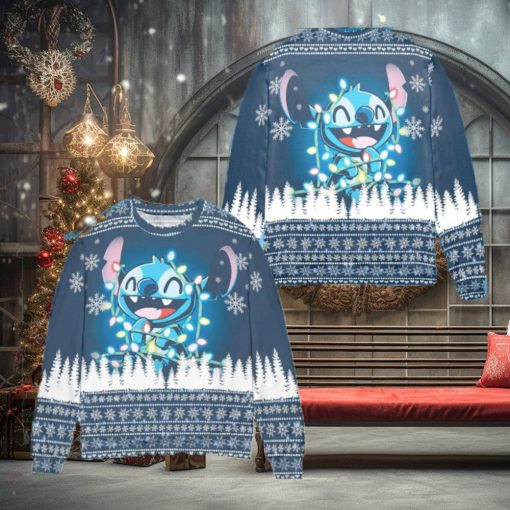 Light Lilo and Stitch Christmas Frostbite Knitted AOP Sweater For Thanksgiving
