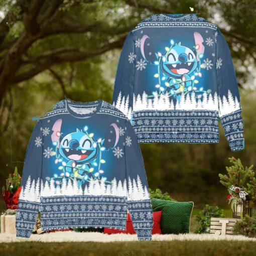 Light Lilo and Stitch Christmas Frostbite Knitted AOP Sweater For Thanksgiving