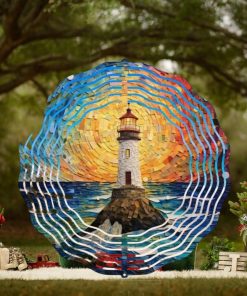 Lighthouse Wind Spinner, Outdoor Decor, Beach Inspired Garden Art, Unique Gift for Home, Coastal Decor, Garden Ornament