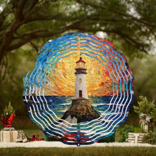 Lighthouse Wind Spinner, Outdoor Decor, Beach Inspired Garden Art, Unique Gift for Home, Coastal Decor, Garden Ornament