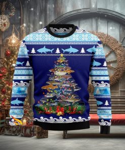 Lights Christmas Tree Santa Shark Christmas Ugly Sweater 3D