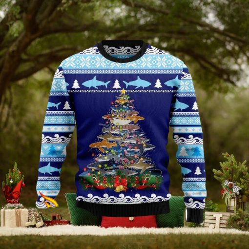 Lights Christmas Tree Santa Shark Christmas Ugly Sweater 3D