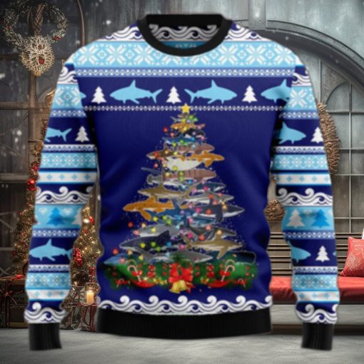 Lights Christmas Tree Santa Shark Ugly Christmas Sweater