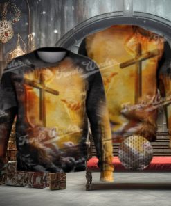 Lion Jesus Cross Sunrise Trending Christianity 3D Full Print Ugly Sweater Christmas Gift Sweater