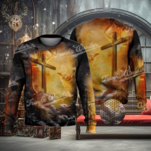 Lion Jesus Cross Sunrise Trending Christianity 3D Full Print Ugly Sweater Christmas Gift Sweater