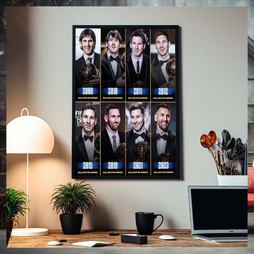 Lionel Messi All Ballon D’Or Winner From 2009 to 2023 Home Decor Poster Canvas