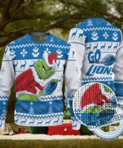 Lions Ugly Sweater Pine Trees And Reindeer Grinch Football Ugly Sweater American Football Ugly Sweater