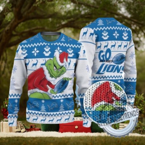 Lions Ugly Sweater Pine Trees And Reindeer Grinch Football Ugly Sweater American Football Ugly Sweater
